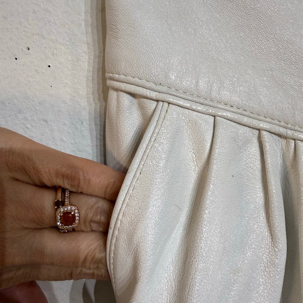 Leather Mode Cream Genuine Leather High Waist Pleated Pants Tapered Sz 8 - Picture 5 of 15